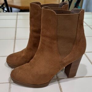 FSJ Tan Suede Heeled Ankle Boots Size 8 1/2